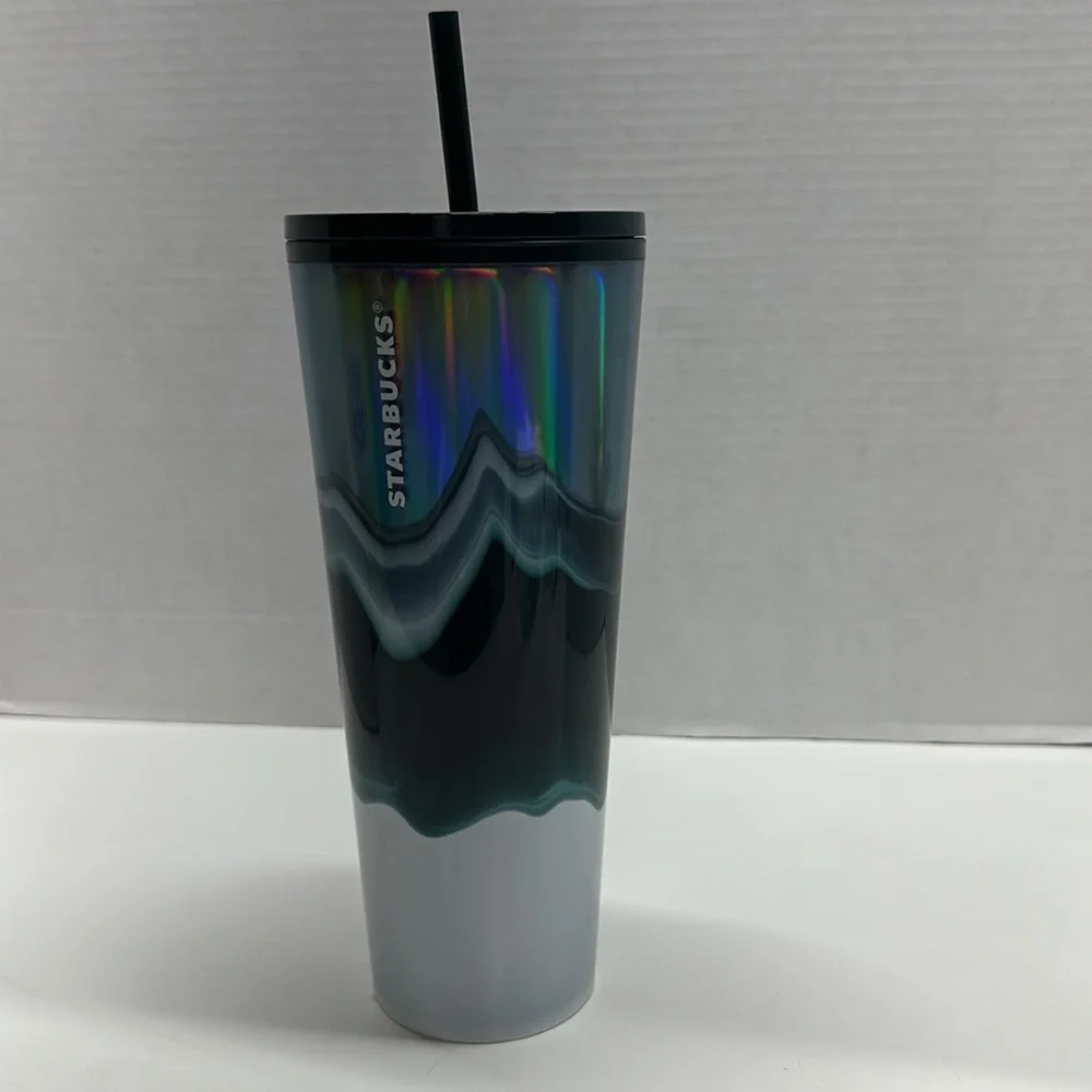 Starbucks Tumbler Cold Cup Wave Venti Iced Size Silver Dark Green White 24 oz